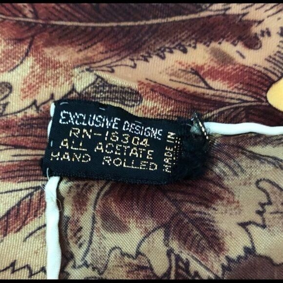 Vintage Brown Floral Square Scarf Japan 26x26 Hand Rolled - Picture 4 of 6